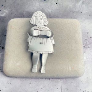 Vintage Jonette JJ Antique Silver Tone Hugging Girl Collectible Brooch